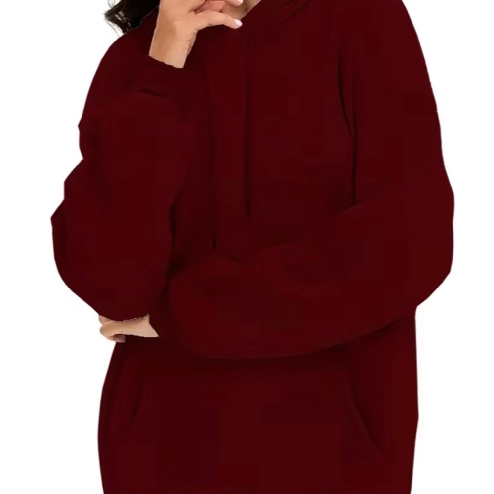 Oversized Burgundy Hoodie Dark Red Sweatshirt Dress - Picture 3 of 4